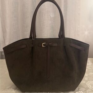 NWT Anthropologie Faux Suede Belted Dark Green Tote